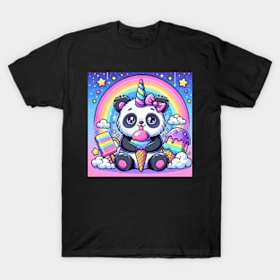 Unicorn Panda Eating Ice Cream T-Shirt